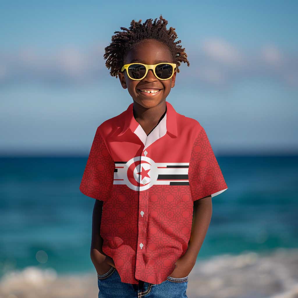 World Football 2026 Tunisia Custom Kid Hawaiian Shirt Traditional Islamic Motif - African Pride