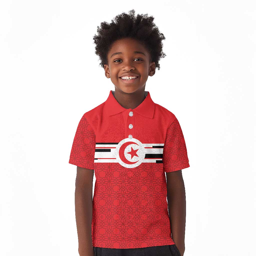World Football 2026 Tunisia Custom Kid Polo Shirt Traditional Islamic Motif - African Pride