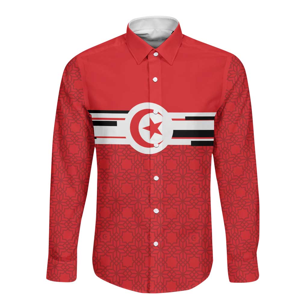 World Football 2026 Tunisia Custom Long Sleeve Button Shirt Traditional Islamic Motif - African Pride