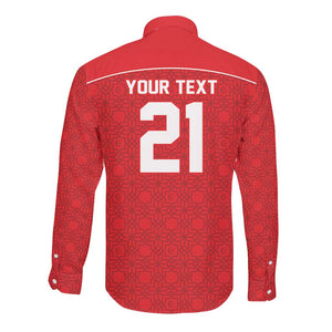 World Football 2026 Tunisia Custom Long Sleeve Button Shirt Traditional Islamic Motif - African Pride