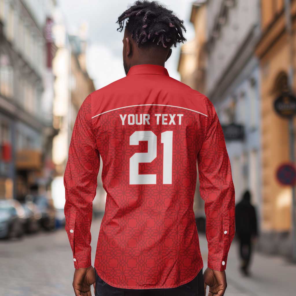 World Football 2026 Tunisia Custom Long Sleeve Button Shirt Traditional Islamic Motif - African Pride