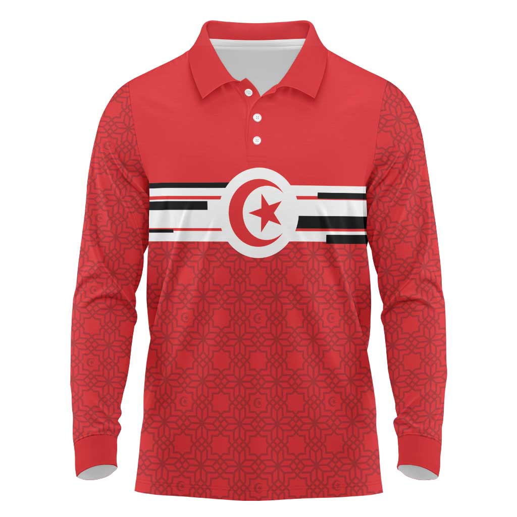 World Football 2026 Tunisia Custom Long Sleeve Polo Shirt Traditional Islamic Motif - African Pride