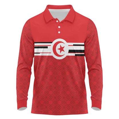 World Football 2026 Tunisia Custom Long Sleeve Polo Shirt Traditional Islamic Motif - African Pride