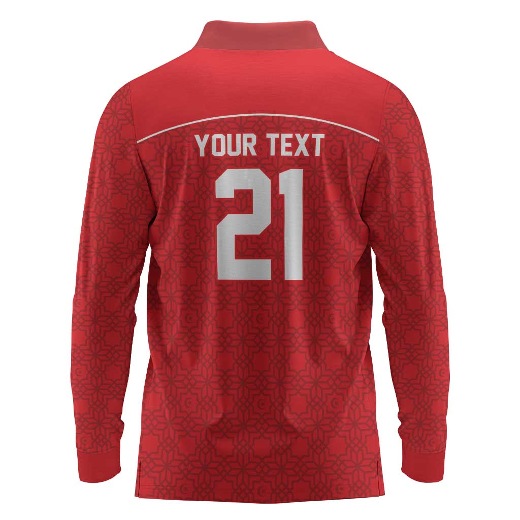 World Football 2026 Tunisia Custom Long Sleeve Polo Shirt Traditional Islamic Motif - African Pride