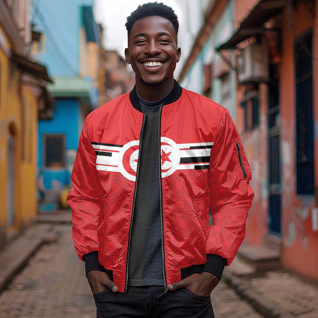 World Football 2026 Tunisia Custom Sleeve Zip Bomber Jacket Traditional Islamic Motif - African Pride