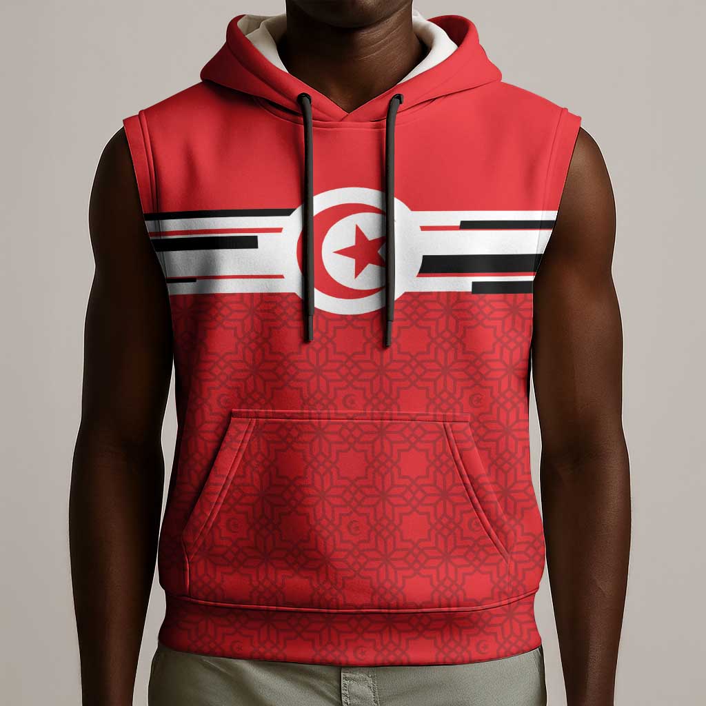 World Football 2026 Tunisia Custom Sleeveless Hoodie Traditional Islamic Motif - African Pride