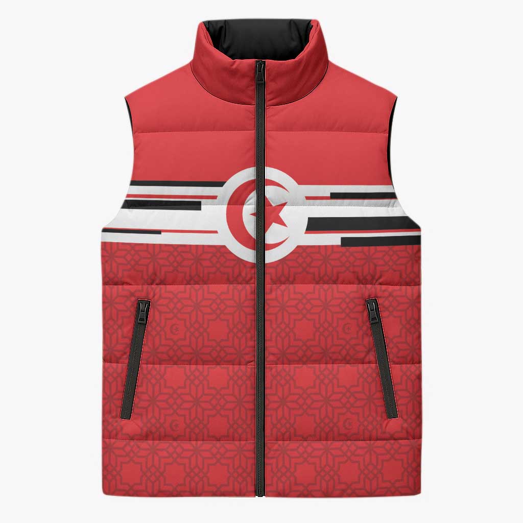 World Football 2026 Tunisia Custom Sleeveless Puffer Jacket Traditional Islamic Motif - African Pride