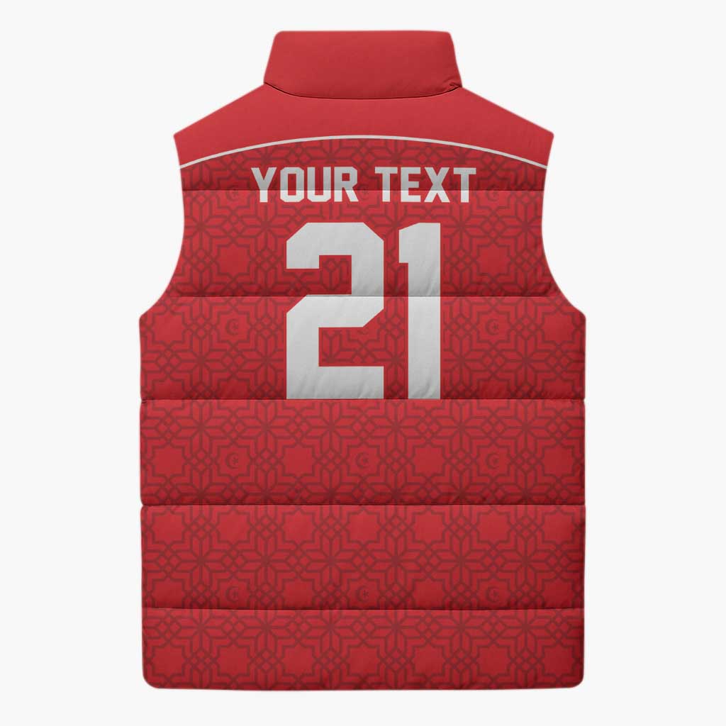 World Football 2026 Tunisia Custom Sleeveless Puffer Jacket Traditional Islamic Motif - African Pride