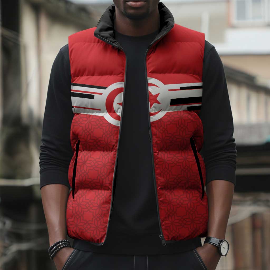 World Football 2026 Tunisia Custom Sleeveless Puffer Jacket Traditional Islamic Motif - African Pride