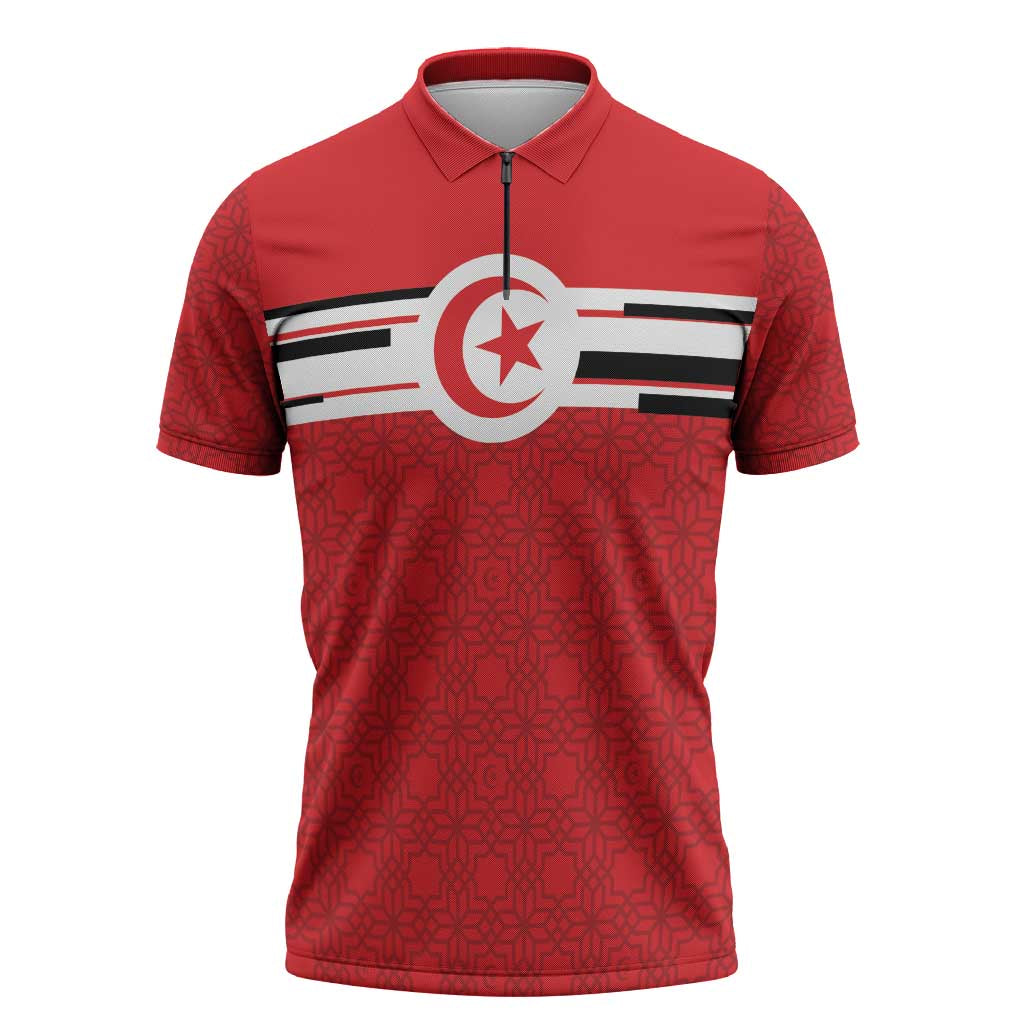 World Football 2026 Tunisia Custom Zipper Polo Shirt Traditional Islamic Motif - African Pride