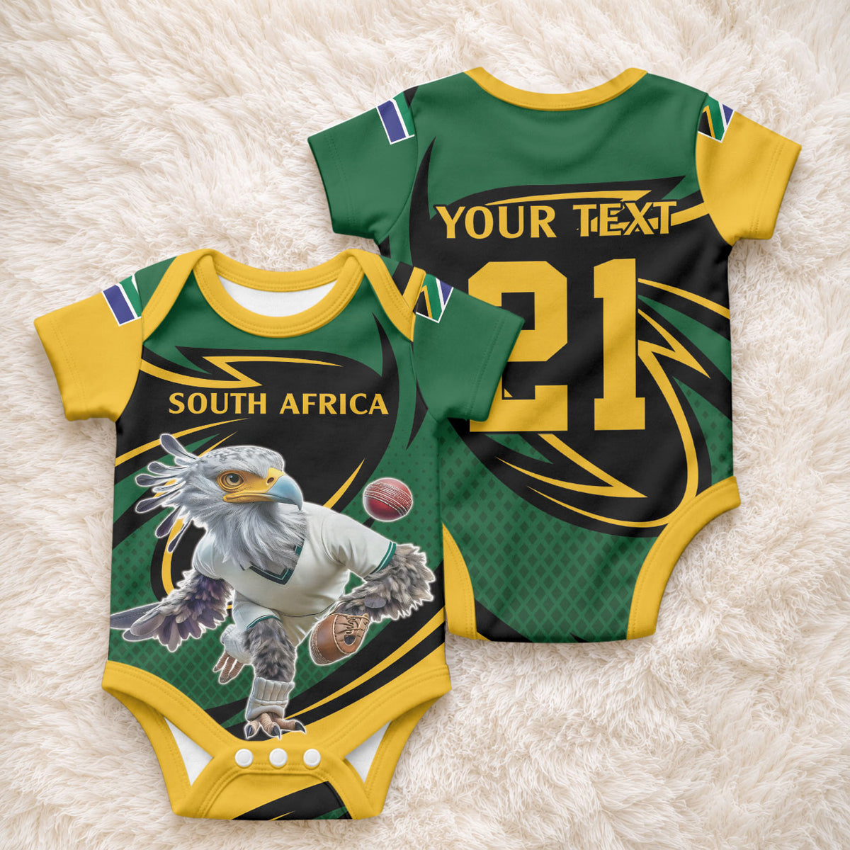 Secretary Bird South Africa Cricket Custom Baby Onesie Unique Pattern