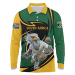 Secretary Bird South Africa Cricket Custom Long Sleeve Polo Shirt Unique Pattern
