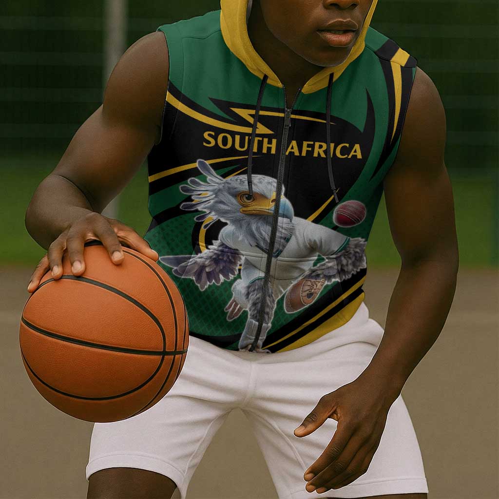 Secretary Bird South Africa Cricket Custom Sleeveless Zip Hoodie Unique Pattern - African Pride