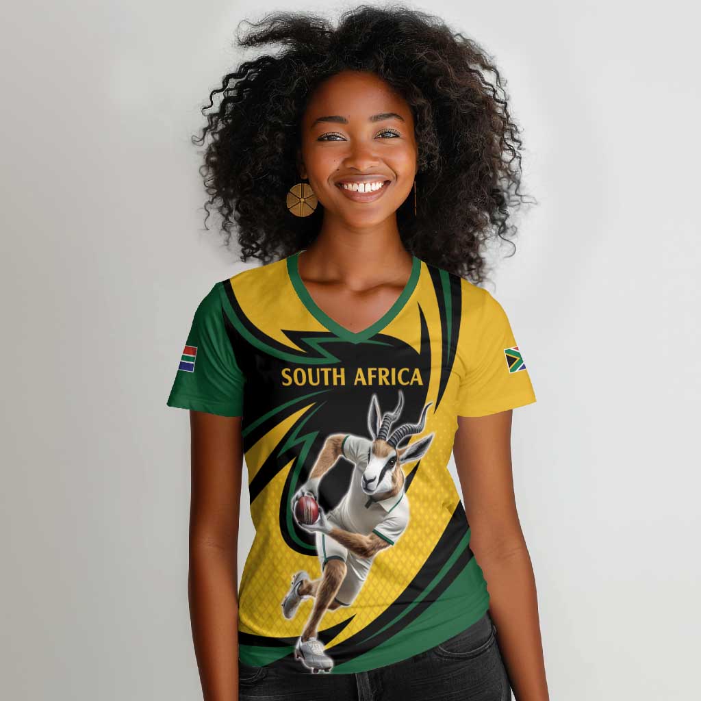 Springbok South Africa Cricket Custom Women V-Neck T-Shirt Unique Pattern