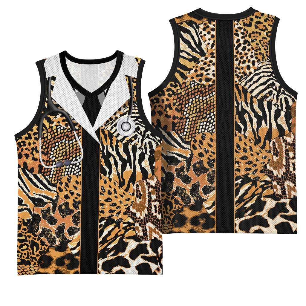 Proud Black Nurse RN Basketball Jersey African Stethoscope Animal Skins Pattern