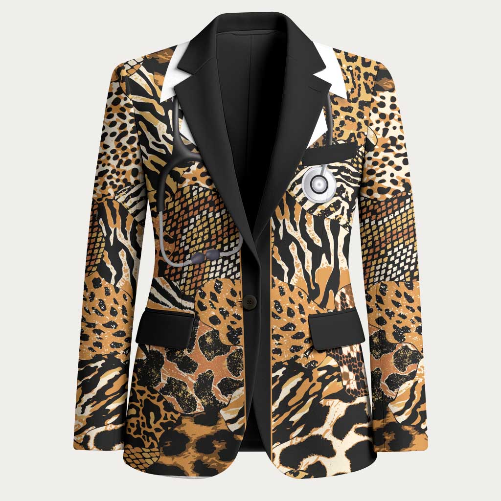 Proud Black Nurse RN Blazer African Stethoscope Animal Skins Pattern
