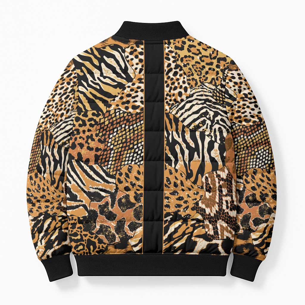 Proud Black Nurse RN Bomber Puffer Jacket African Stethoscope Animal Skins Pattern