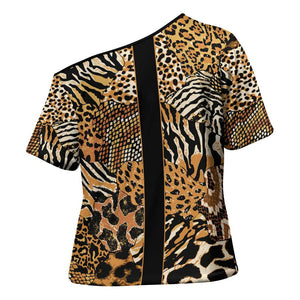 Proud Black Nurse RN Cross Shoulder Shirt African Stethoscope Animal Skins Pattern