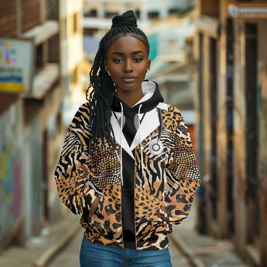 Proud Black Nurse RN Hoodie African Stethoscope Animal Skins Pattern