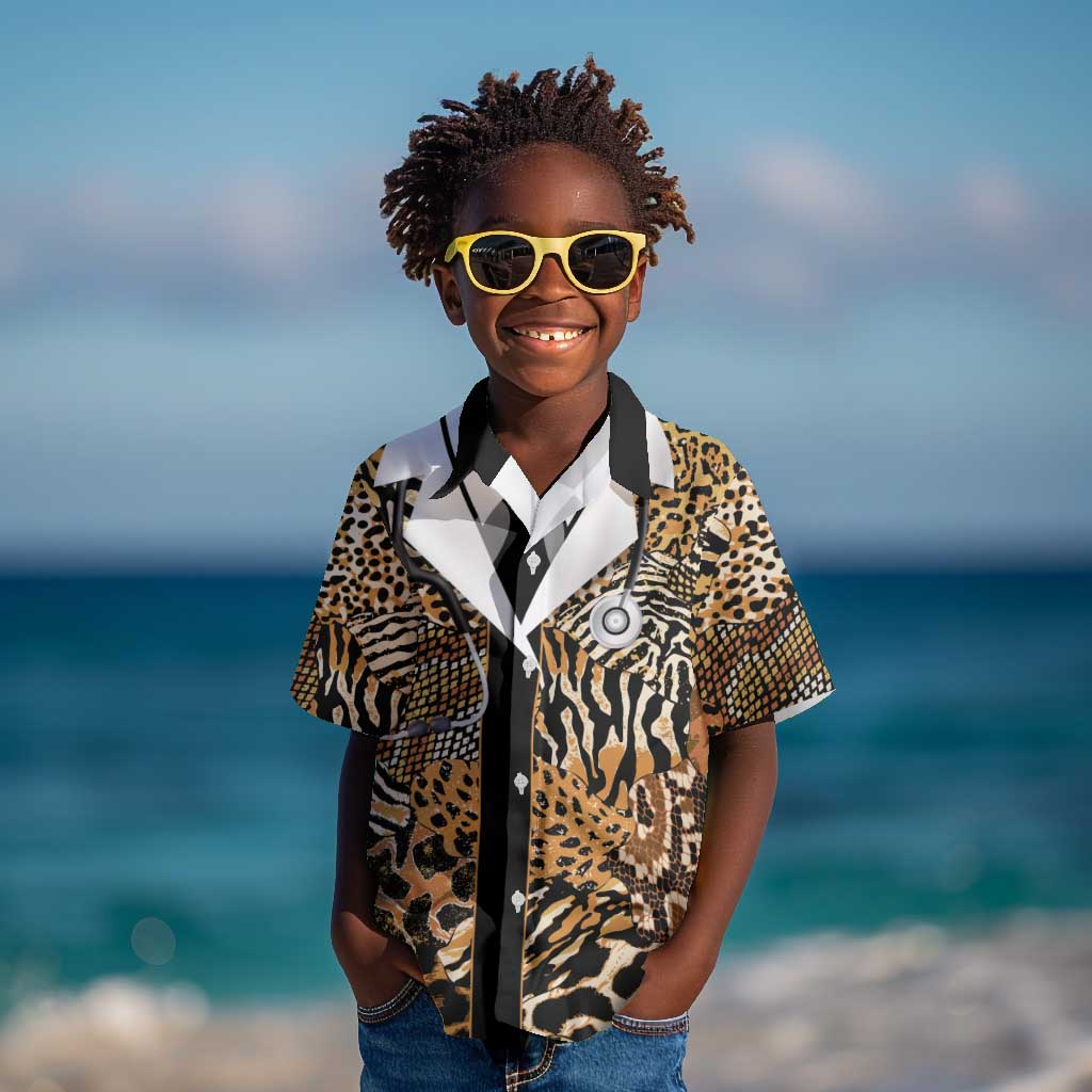 Proud Black Nurse RN Kid Hawaiian Shirt African Stethoscope Animal Skins Pattern