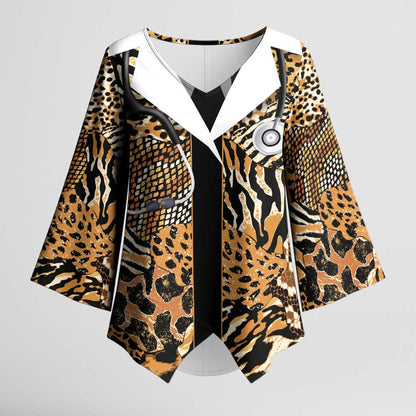 Proud Black Nurse RN Kimono Sleeve Blouse African Stethoscope Animal Skins Pattern