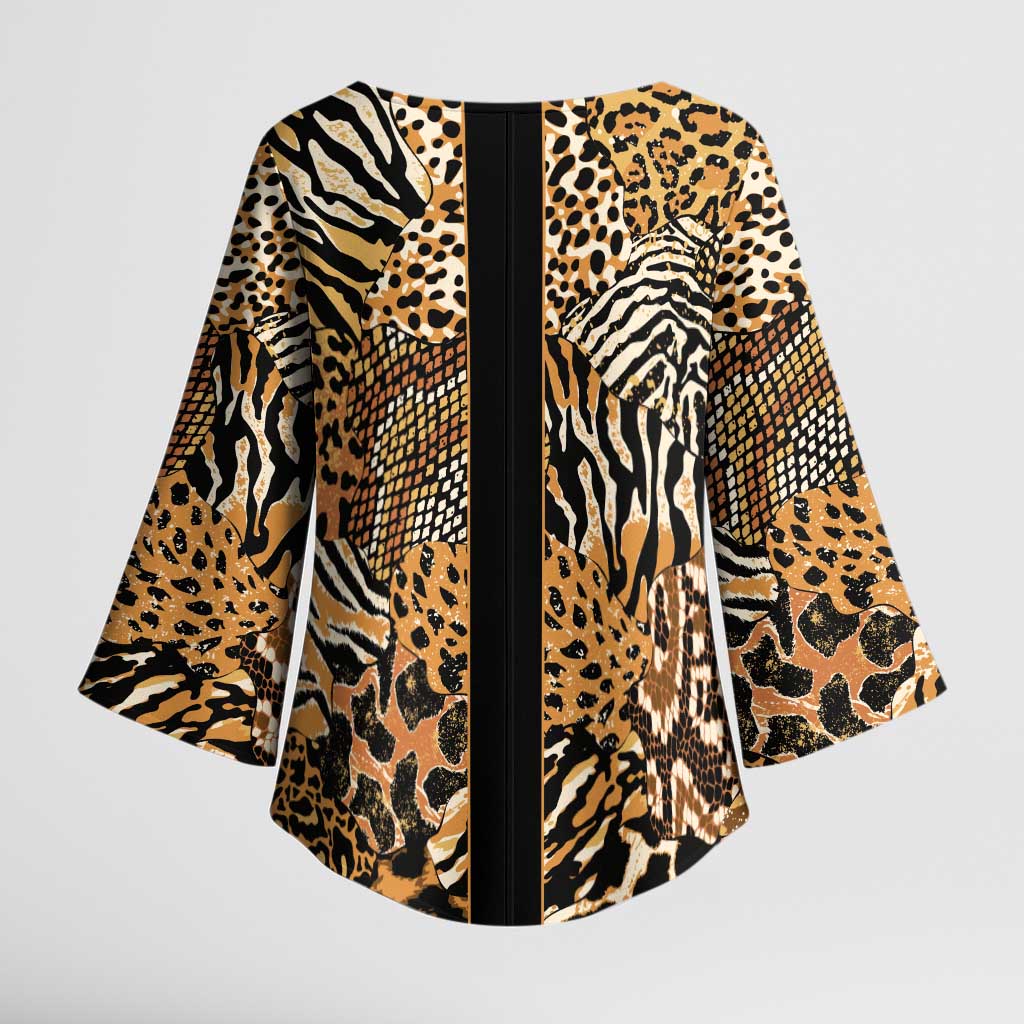Proud Black Nurse RN Kimono Sleeve Blouse African Stethoscope Animal Skins Pattern