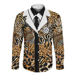 Proud Black Nurse RN Long Sleeve Button Shirt African Stethoscope Animal Skins Pattern