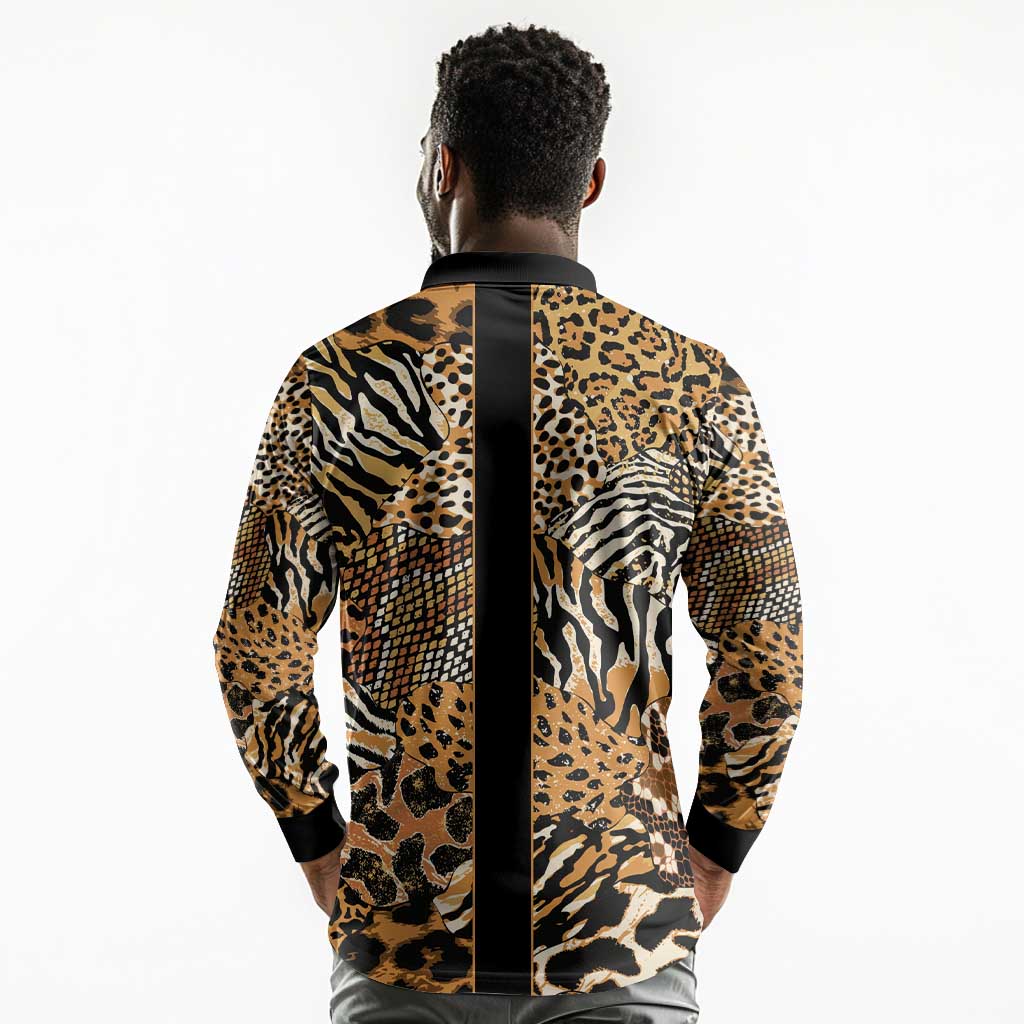 Proud Black Nurse RN Long Sleeve Polo Shirt African Stethoscope Animal Skins Pattern