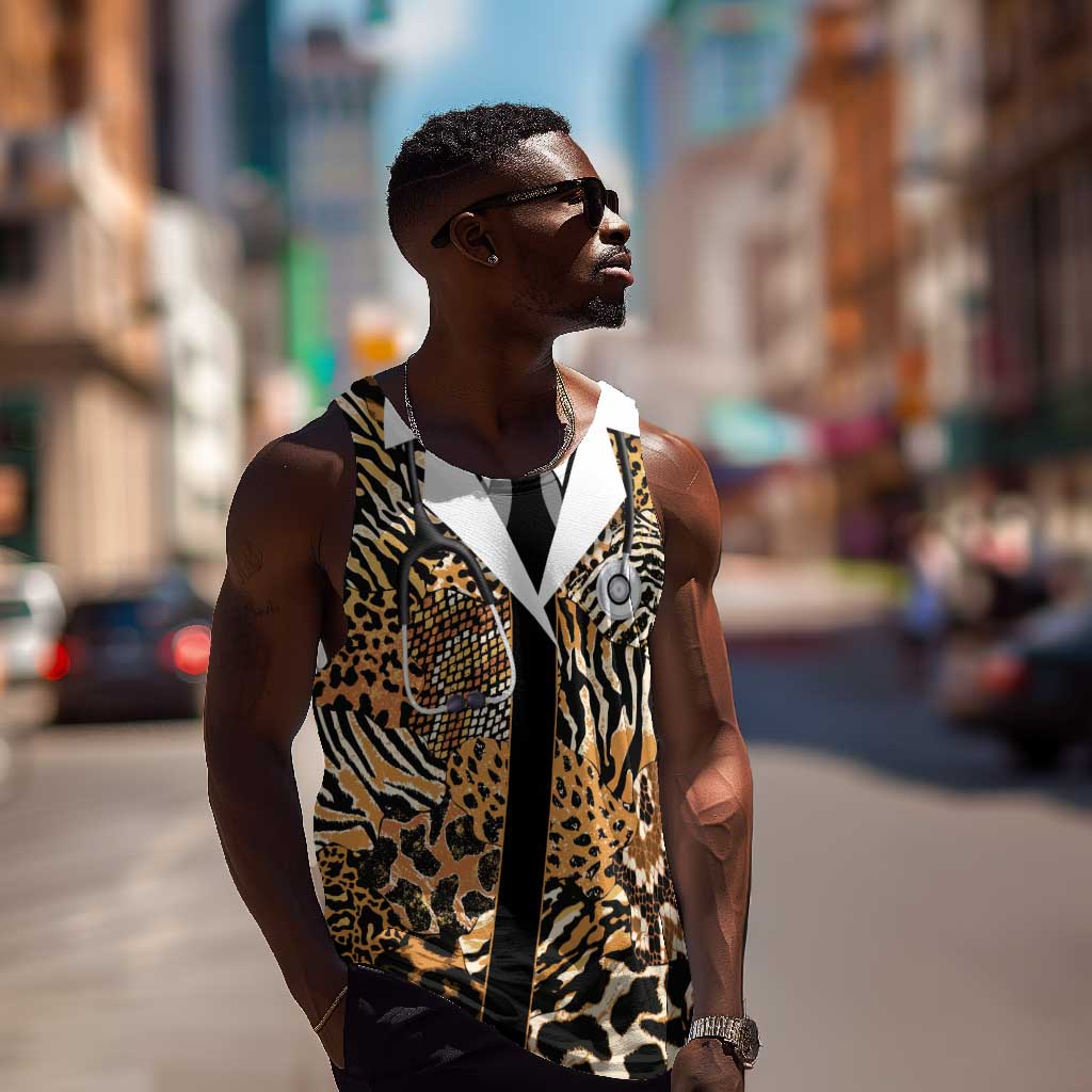 Proud Black Nurse RN Men Tank Top African Stethoscope Animal Skins Pattern