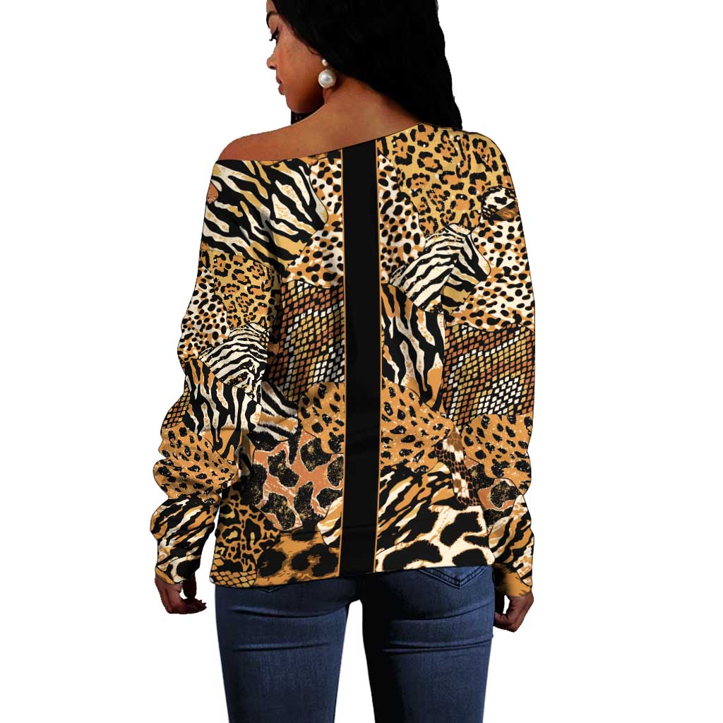 Proud Black Nurse RN Off Shoulder Sweater African Stethoscope Animal Skins Pattern