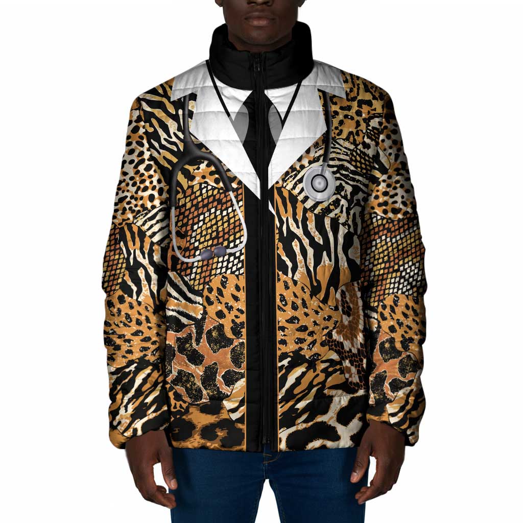 Proud Black Nurse RN Padded Jacket African Stethoscope Animal Skins Pattern