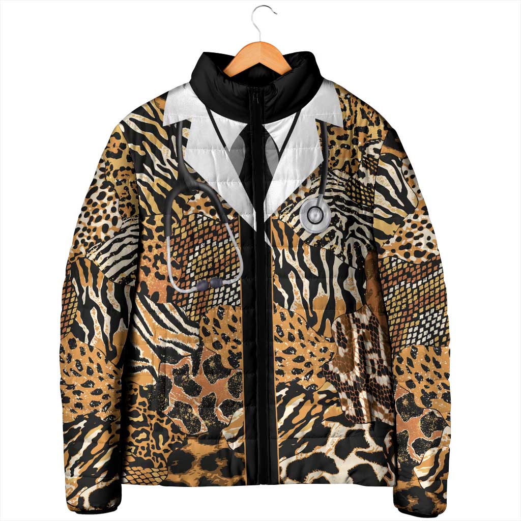 Proud Black Nurse RN Padded Jacket African Stethoscope Animal Skins Pattern