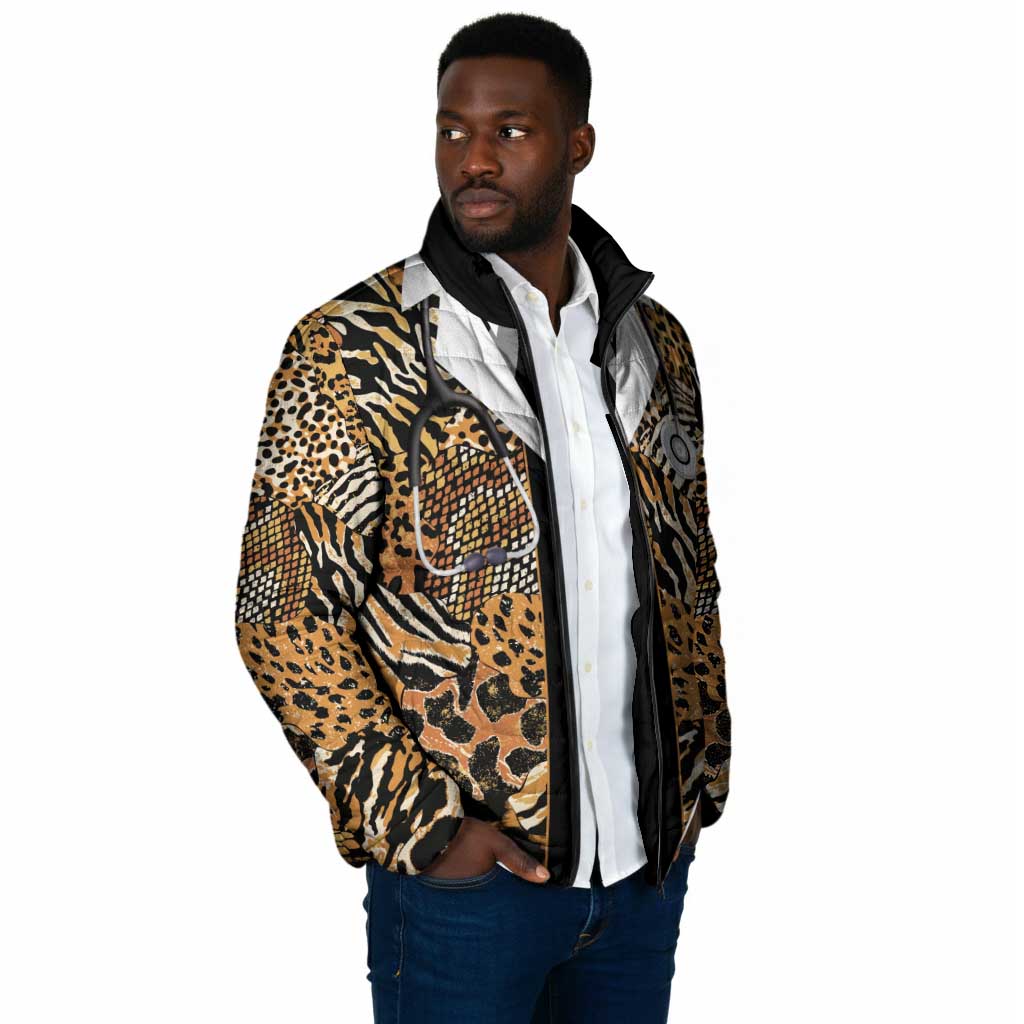 Proud Black Nurse RN Padded Jacket African Stethoscope Animal Skins Pattern