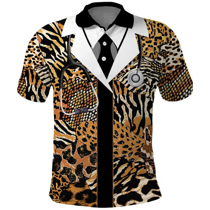 Proud Black Nurse RN Polo Shirt African Stethoscope Animal Skins Pattern