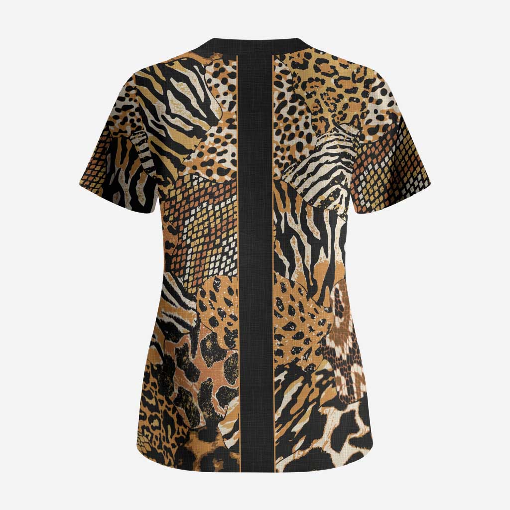 Proud Black Nurse RN Scrub Top African Stethoscope Animal Skins Pattern