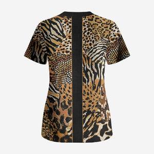Proud Black Nurse RN Scrub Top African Stethoscope Animal Skins Pattern