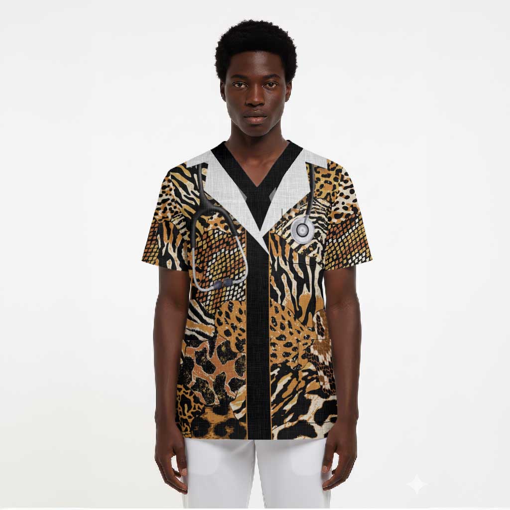 Proud Black Nurse RN Scrub Top African Stethoscope Animal Skins Pattern