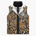 Proud Black Nurse RN Sleeveless Puffer Jacket African Stethoscope Animal Skins Pattern