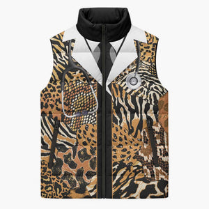 Proud Black Nurse RN Sleeveless Puffer Jacket African Stethoscope Animal Skins Pattern