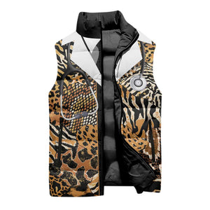 Proud Black Nurse RN Sleeveless Puffer Jacket African Stethoscope Animal Skins Pattern