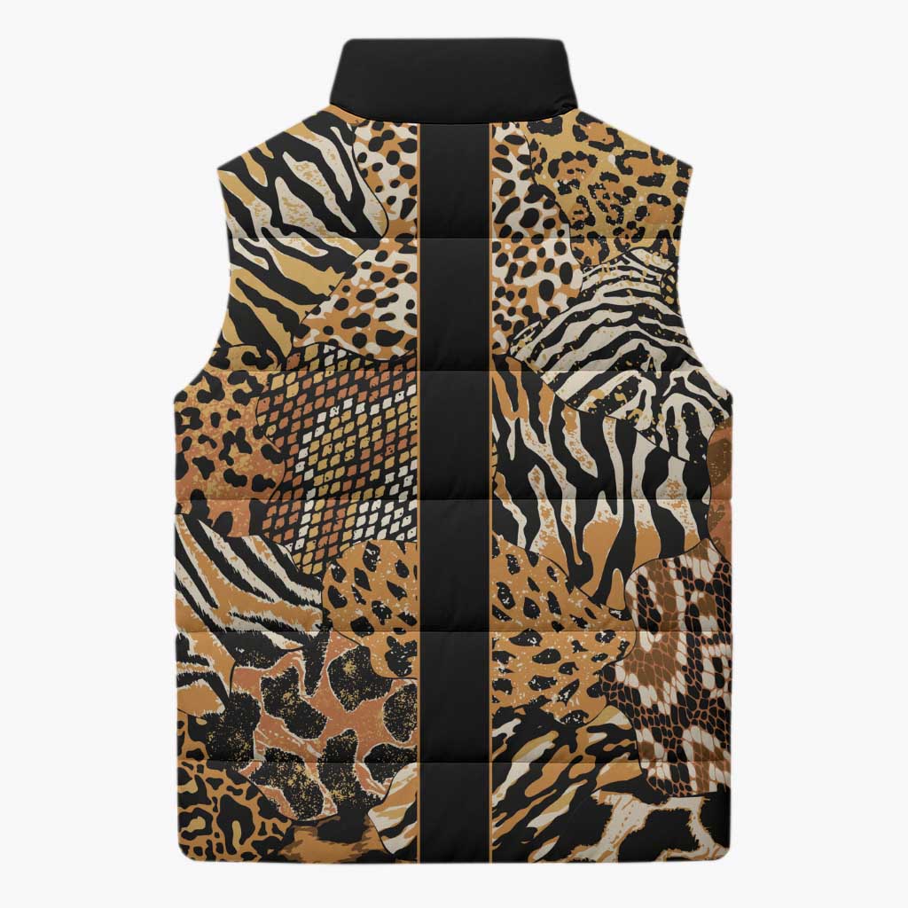 Proud Black Nurse RN Sleeveless Puffer Jacket African Stethoscope Animal Skins Pattern
