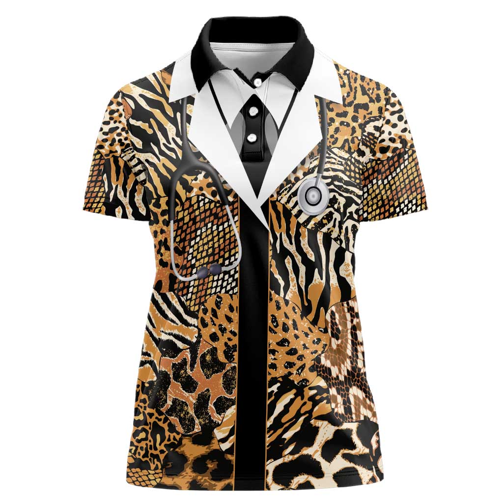 Proud Black Nurse RN Women Polo Shirt African Stethoscope Animal Skins Pattern