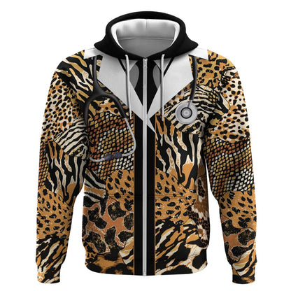 Proud Black Nurse RN Zip Hoodie African Stethoscope Animal Skins Pattern