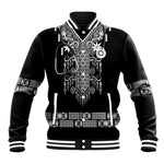 Proud Black Nurse RN Baseball Jacket Black African Pattern Stethoscope Dashiki Motif
