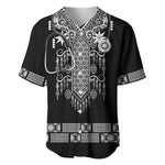 Proud Black Nurse RN Baseball Jersey Black African Pattern Stethoscope Dashiki Motif