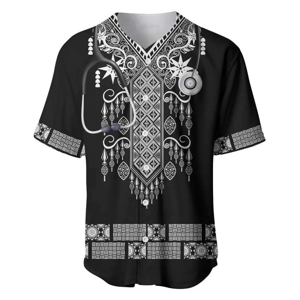 Proud Black Nurse RN Baseball Jersey Black African Pattern Stethoscope Dashiki Motif