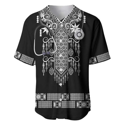 Proud Black Nurse RN Baseball Jersey Black African Pattern Stethoscope Dashiki Motif