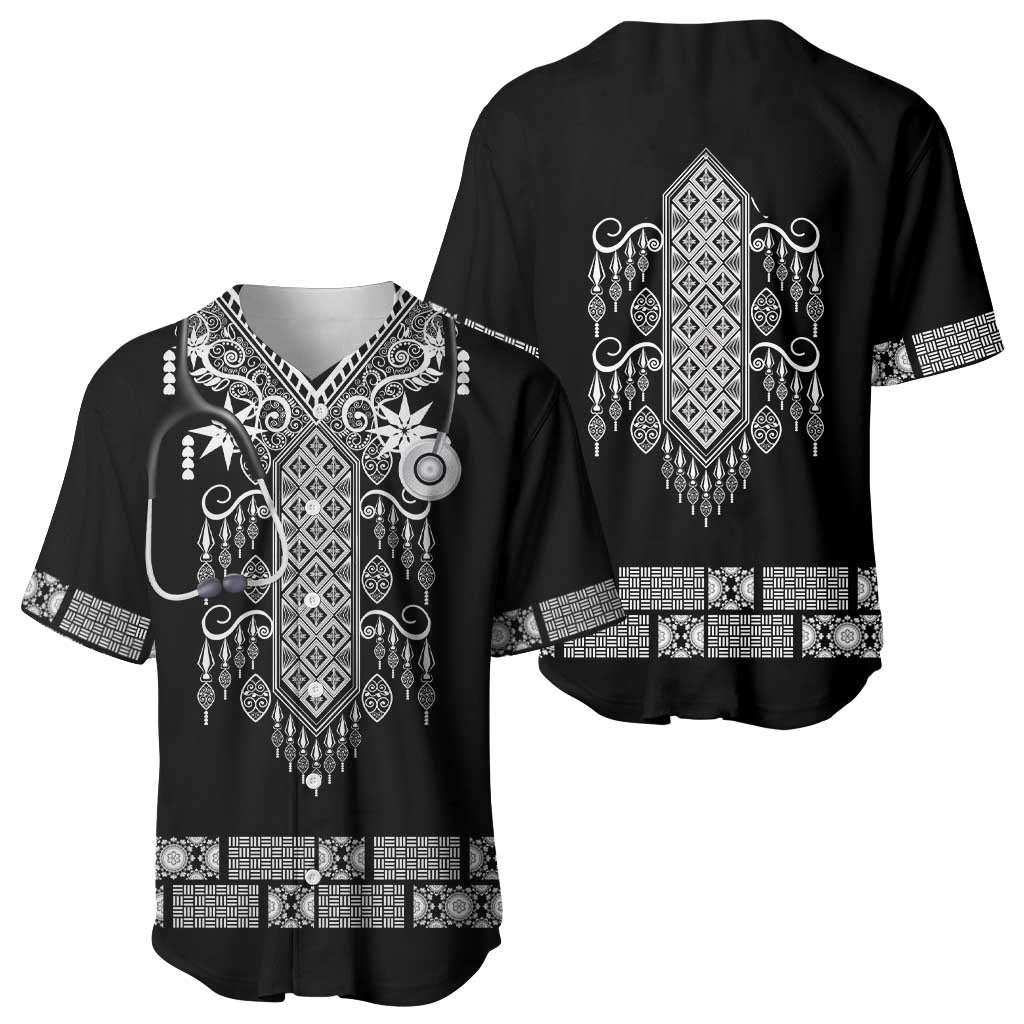 Proud Black Nurse RN Baseball Jersey Black African Pattern Stethoscope Dashiki Motif