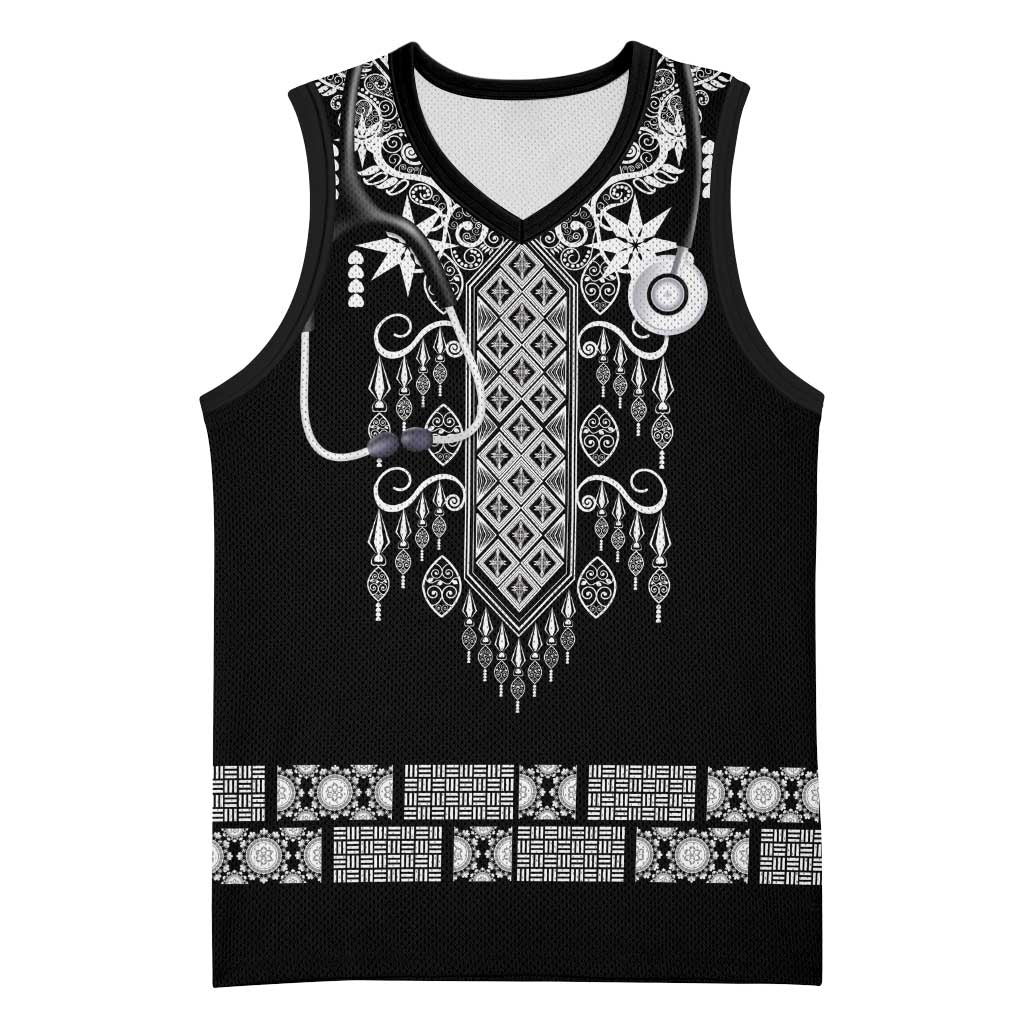 Proud Black Nurse RN Basketball Jersey Black African Pattern Stethoscope Dashiki Motif