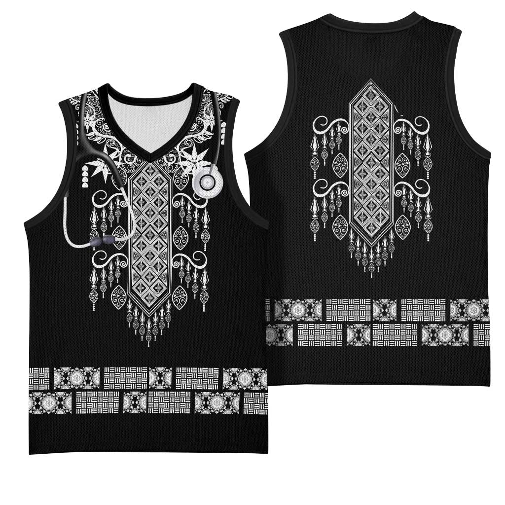 Proud Black Nurse RN Basketball Jersey Black African Pattern Stethoscope Dashiki Motif